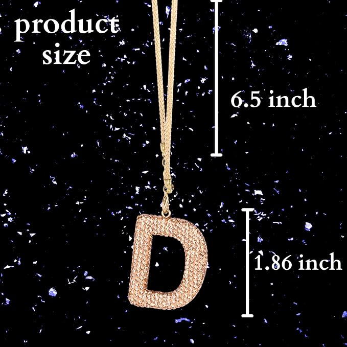 Bling Car Accessories for Women Letter Charm, Rainbow Crystal Rearview Mirror Pendant, Cute Diamond Rhinestone Car Decor, Lucky Gift for Women(D, Champagne Gold)