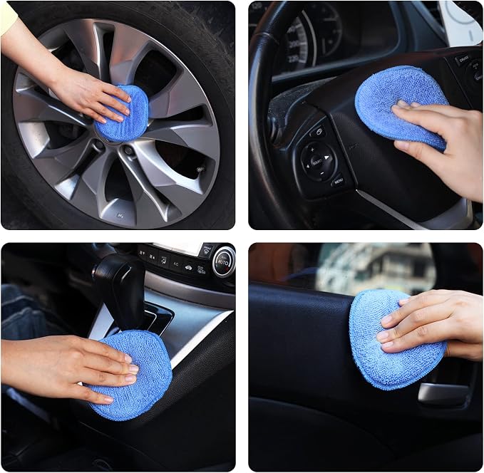 FONAROLL Wax Applicator Pads Polishing Pads Microfiber Applicator Pad for Car Wax and Polishing (Blue 12Pcs)