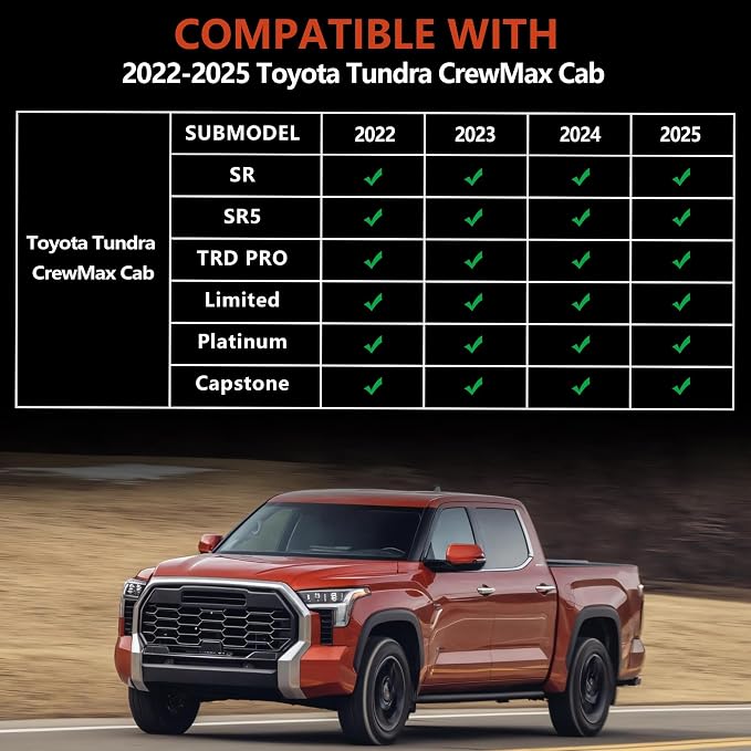 KARPAL Floor Mats for Toyota Tundra 2022-2026 CrewMax Cab, Custom Fit All Weather TPE Floor Liners, 1st & 2nd Row, Tundra SR/SR5/TRD PRO/Limited/Platinum/Castone Accessories