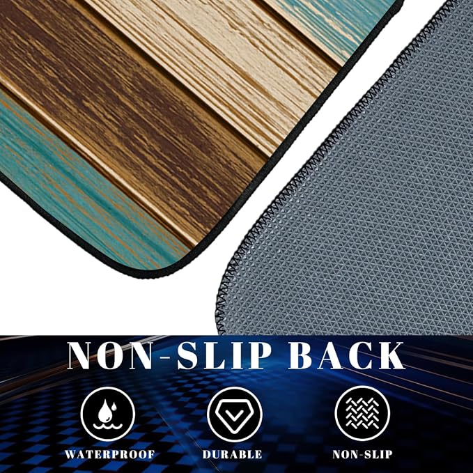 Wood Car Floor Mats Set of 4 Rustic Blue Brown Vintage Plank Automotive Foot Mats Rugs Carpet for Car Non-Slip Auto Car Accessories Universal Fit Car Accessories for Truck