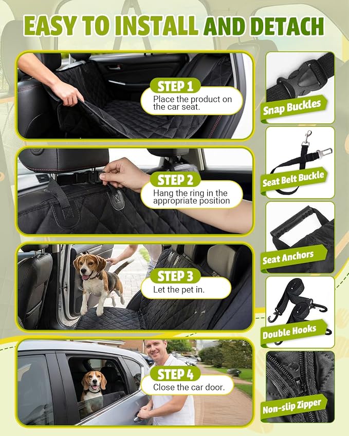 Victoper Dog Car Seat Cover, 600D Heavy Dute Car Seat Cover for Dogs Pets, 100% Waterproof Anti-Scratch Nonslip Dog Hammock for Cars, Seat Covers Protector with Seatbelt for Sedan SUV Truck XL Black