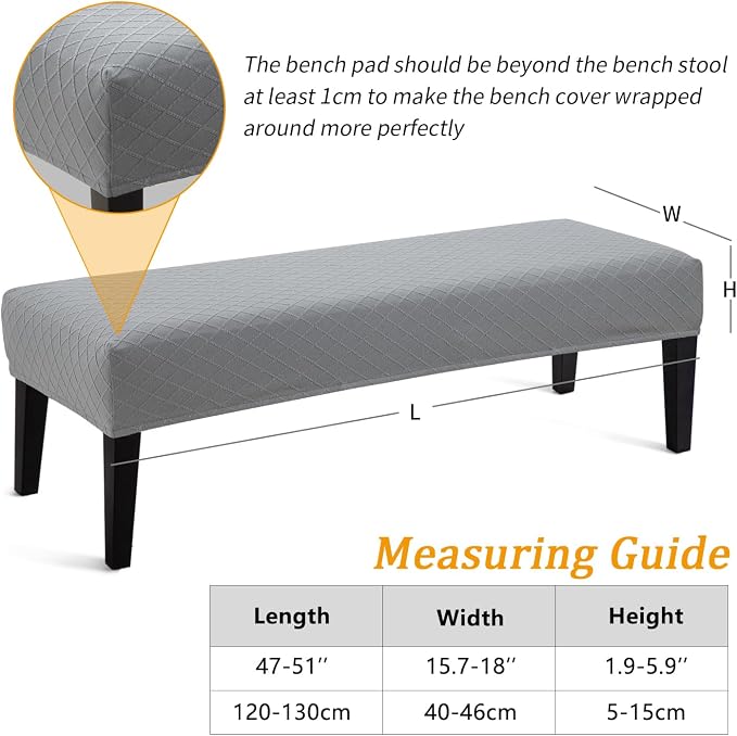 Fuloon Waterproof Dining Bench Cover, Removable Bench Slipcover Washable Bench Seat Protector Cover for Living Room, Bedroom, Kitchen (Light Grey)