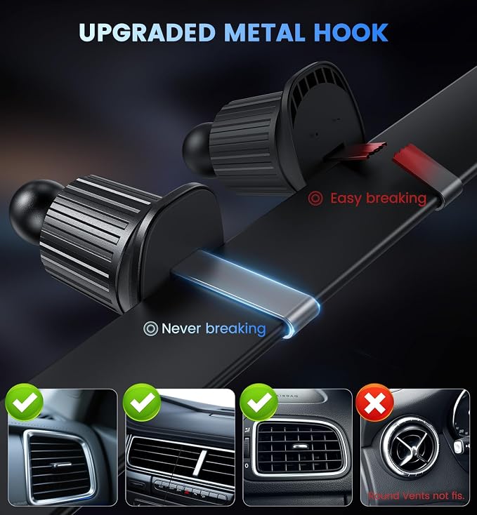 Magnetic Car Charger Mount 15W for iPhone 17-12 Pro Max | N52 Strong Magnets, 360° Rotation, Dashboard & Vent Mount, Compatible with Magnetic Cases, Gift for Men, Black