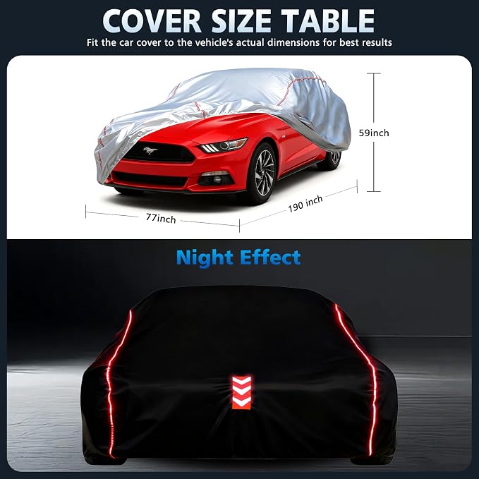 Car Cover Waterproof All Weather for Ford Mustang 1994-2025,All-Around Fastening and 4 Upgrades, 30s Quick-Install for Car Cover