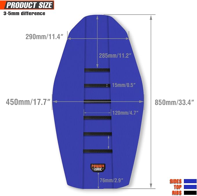 Motorcycle Universal Seat Cover Non-Slip Rubber Striped Gripper Soft Sewing for CRF WR WRF RMZ YZF SXF EXC EXC XC SX CR KLX Dirt Pit Bike Motocross Off Road (Blue)