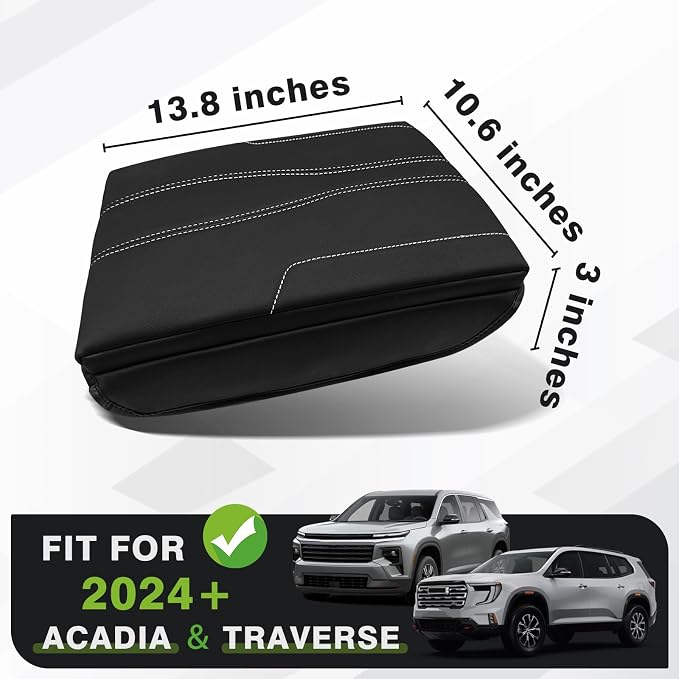 Muslogy Center Console Armrest Cover Fit for GMC Acadia & Chevy Traverse 2024-2026 & 2025-2026 Buick Enclave Accessories, Comfort Armrest Pad Console Lid Cushion Vegan Leather 1-Inch Extra Thick
