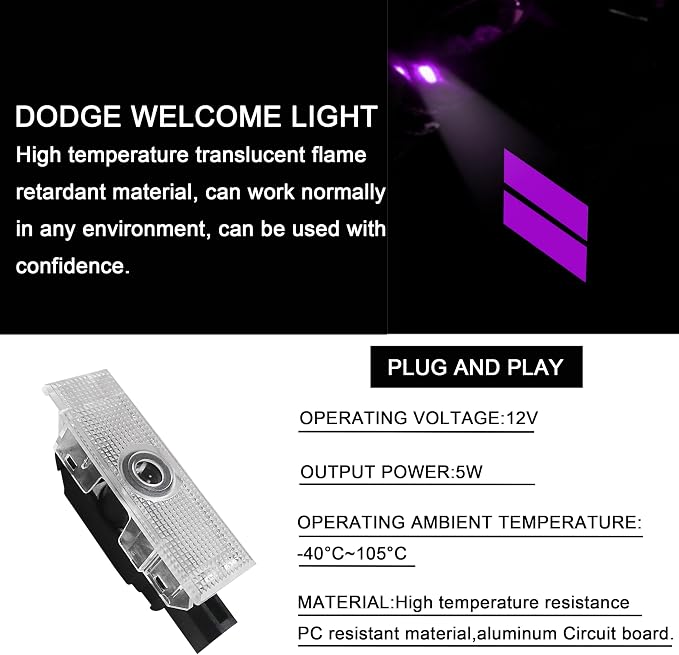 YOSRTER 2PCS Door Lights for Dodge Challenger Accessories LED Ghost Shadow Welcome Puddle Projection Lamps for Dodge Challenger Interior Accessories(Purple Double Stripe)