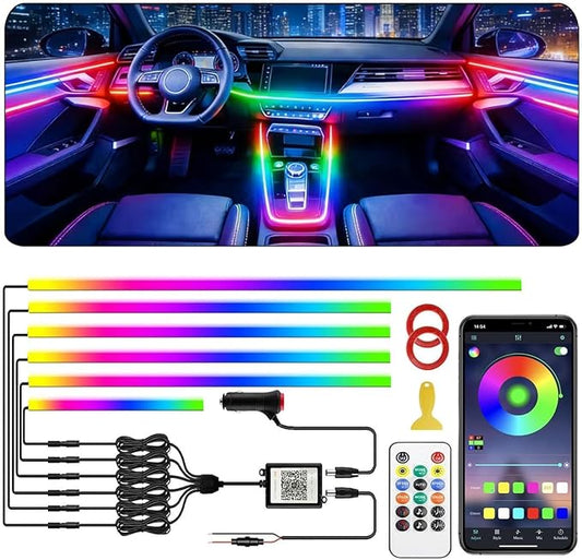 Interior Car LED Strip Lights, Acrylic LED Lights for Car with Dynamic Dreamcolor Chasing, Ambient Lighting Kits Music Sync Wireless APP and Remote Control (6 in 1) 175 inches 593 LEDs