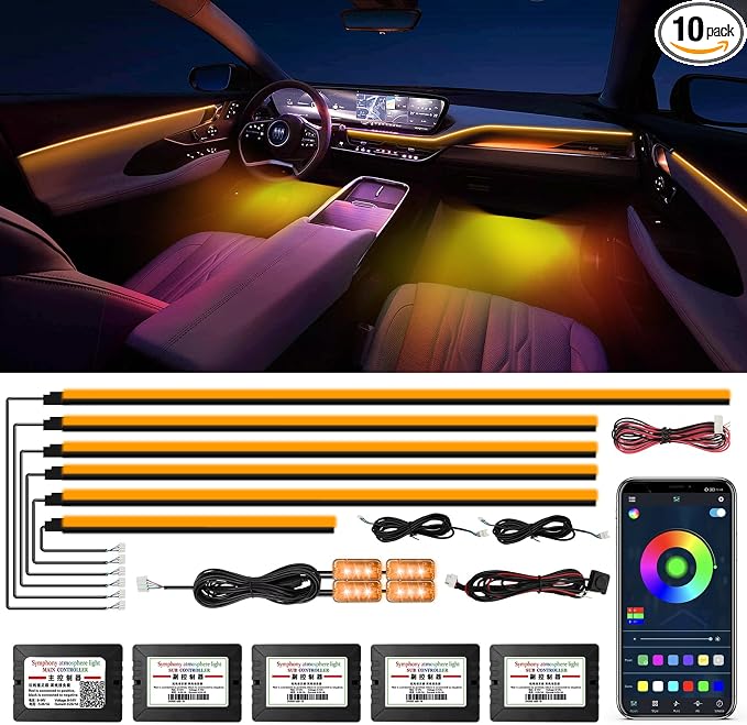 Acrylic Interior Car Lights, WEBUPAR Car Accessories 10 in 1 Car LED Strip Lights with APP Control, 175 inches 593 LEDs Fiber Optic Lights, RGB Neon Light Kits