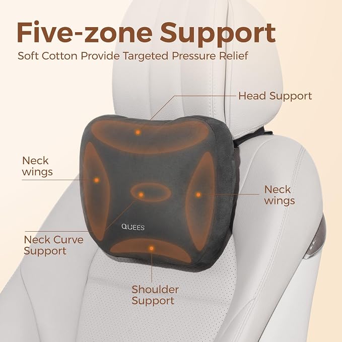 BEBAS Car Headrest Pillow, Comfy Car Neck Pillow for Driving Seat, Universal Neck Support Pillow with Adjustable Strap & Removable Washable Cover, Headrest Cushion for Pain Relief(Black, 1 Pack)
