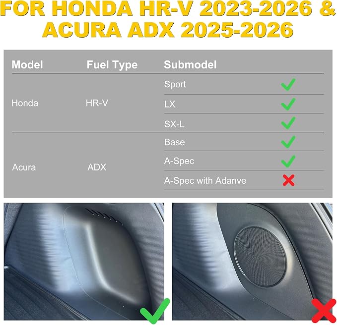 Cargo Mat & Backrest Mat Fit for Honda HRV 2023-2027 | for Acura ADX 2025-2026, All Weather TPE Custom Fit Trunk Mat Cargo Liner with Seatback Mat Accessories, Black