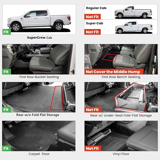 HAFIDI® Floor Mats for Ford F-150 2015-2026 | F150 Lightning 2022-2025 SuperCrew Cab (Rear w/o Fold Flat Storage) All Weather Protector TPE Floor Liners Accessories Anti-Slip 1st & 2nd Row, Black