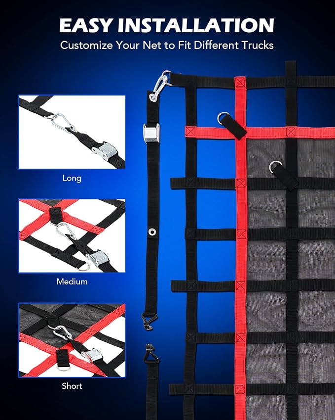 OMT 6x4.8ft Heavy Duty Cargo Net for Truck Bed & SUV, 1100lb Capacity | High-Strength Flat Webbing; Anti-Tangling Mesh; Adjustable Buckles; Ideal For Heavy & Odd-Sized Loads; Secure Quick Setup