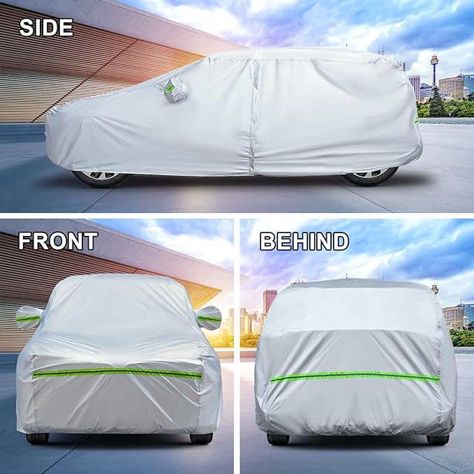 Full Car Cover Universal 6 Layers Outdoor Thicked All Weather Cover, Sunshield, Waterproof, Snow Proof, UV Proof, Scratch Proof, Bird Droppings, 6 Reflective Strips, Fits Pickups up 180"-206"