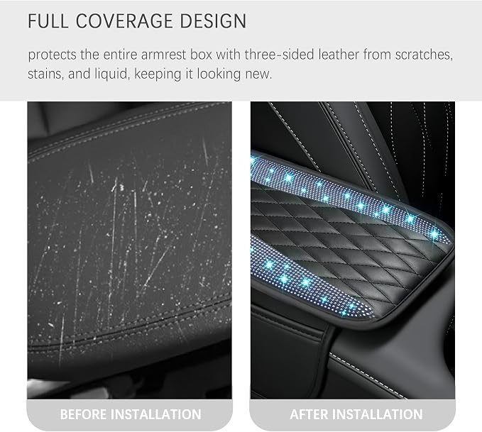 IHOTDER Bling Rhinestones Center Console Covers for Cars,Upgraded Arm Rest Cover for Car with Side Storage Pocket for Car Seat Organizer,Middle Console Cover Stylish Car Decoration (Bling Blue)