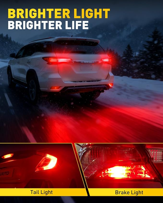 AUXITO 1156 LED Bulb Red Super Bright 7506 BA15S P21W LED Replacement with Projector for Taill Brake Backup Reverse DRL Signal Parking Lights, Pack of 2