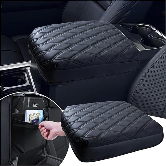 Sinvanho Center Console Cover for 2023 2024 2025 Ford F250 F350 F450 F550 Super Duty, PU Leather Armrest Box Cover, Truck Interior Accessories with Hidden Pockets (Fits Bucket Seat Console Only)
