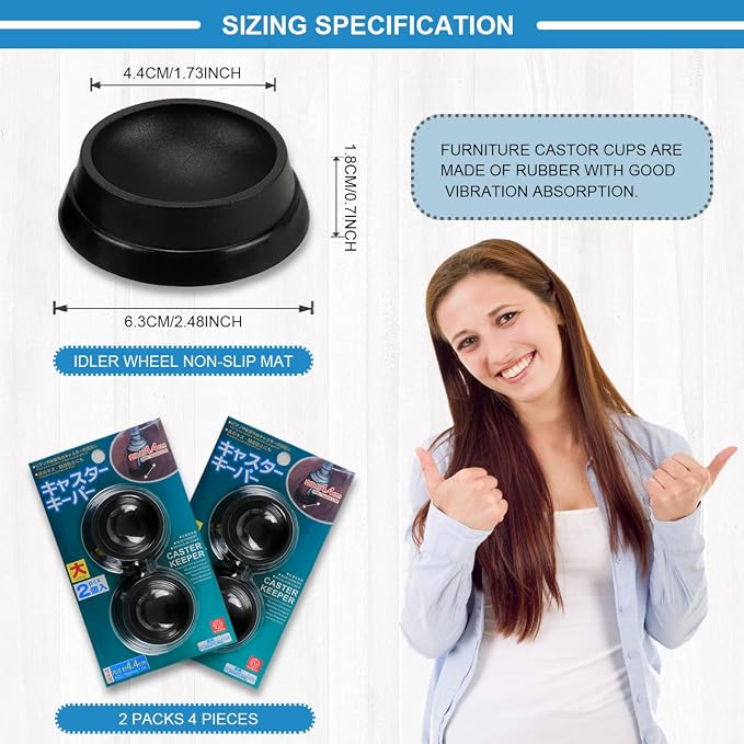 FERCAISH 4PCS Furniture Wheel Caster Cups Rubber Non-Slip Foot Mats, Strong Grip Round Floor Protectors for Crib Wheels, Furniture Table Legs (Black) (Pack of 2)