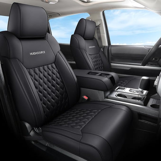 Huidasource Front Seat Covers for Dodge Ram 1500, 2Pcs Waterproof Leather Seat Cushion Covers Custom Fit for 2009-2025 Ram 1500, 2010-2025 Ram 2500/3500 Crew Cab/Mega Cab (Concave Front/Black)
