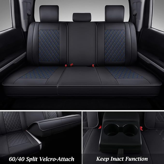 Coverado Toyota Tundra Seat Covers, Leather Car Seat Covers Full Set Automotive Seat Covers Protector Compatible with 2007-2021 Toyota Tundra Crew/Crewmax/Extended/Double Cab(Blue)