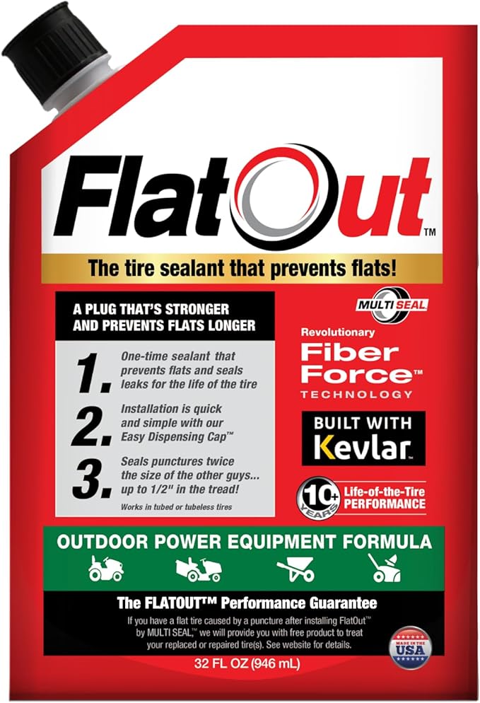 FlatOut Tire Sealant Outdoor Power Equipment Formula - Prevent Flat Tires, Seal Leaks, Contains Kevlar, 32-Ounce Bottle, 1-Pack…
