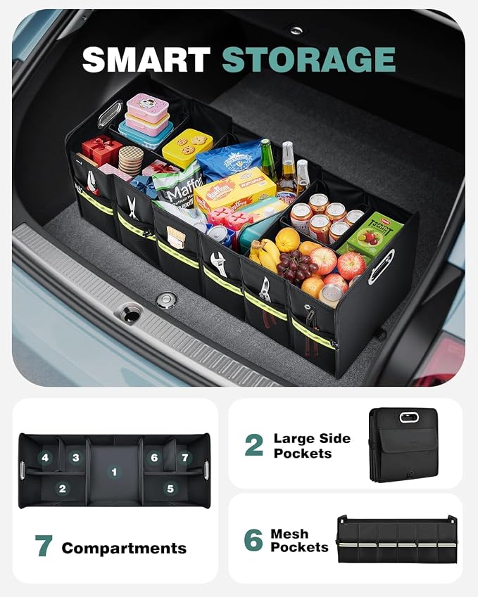 FLORICH Update Trunk Organizer for Suv, Large Truck Organizer Back Seat Storage Premium, Collapsible Multi-Compartment Car Organizers and Storage Waterproof