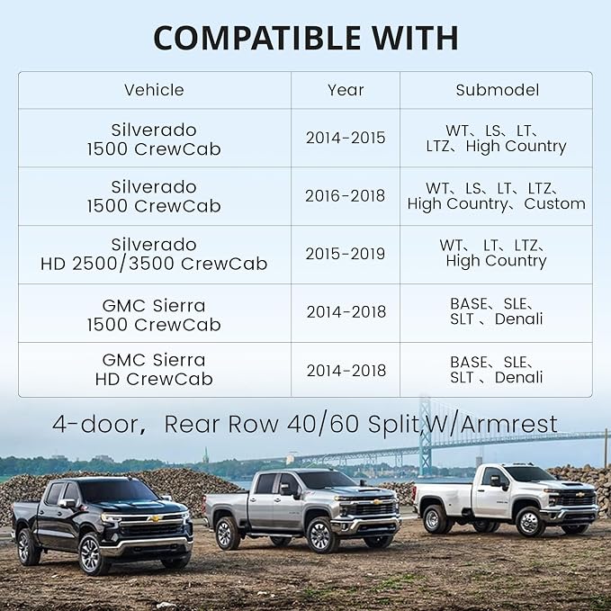 EKR Silverado Seat Covers Custom Fit for (Crew Cab) 2014 2015 2016 2017 2018 Chevrolet Silverado 1500 & HD 2500/3500 WT/LS/LT/LT/High Country/Custom,Faux Leather (Black with White Trim)