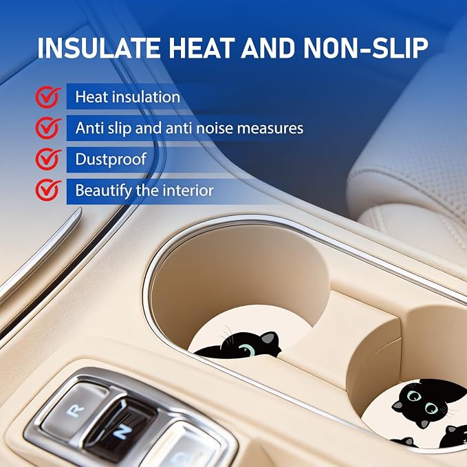 Cut Cats Car Coasters, 2 Pack Kitten Insert Car Cup Holder Coaster, 2.75" Universal Anti Slip Silicone Mat, Cat Car Interior Accessories, Gifts for Cat Lovers Women Men (Cats)
