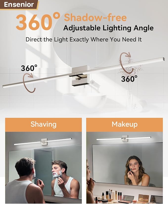Ensenior Modern Brushed Nickel Bathroom Vanity Light 48 inch, Built-in Dimmer, 2100LM Dimmable 5CCT Led Bath Lights, Bar Vanity Light for Bathroom Mirror Cabinets Bedroom-FCC & ETL Certificated