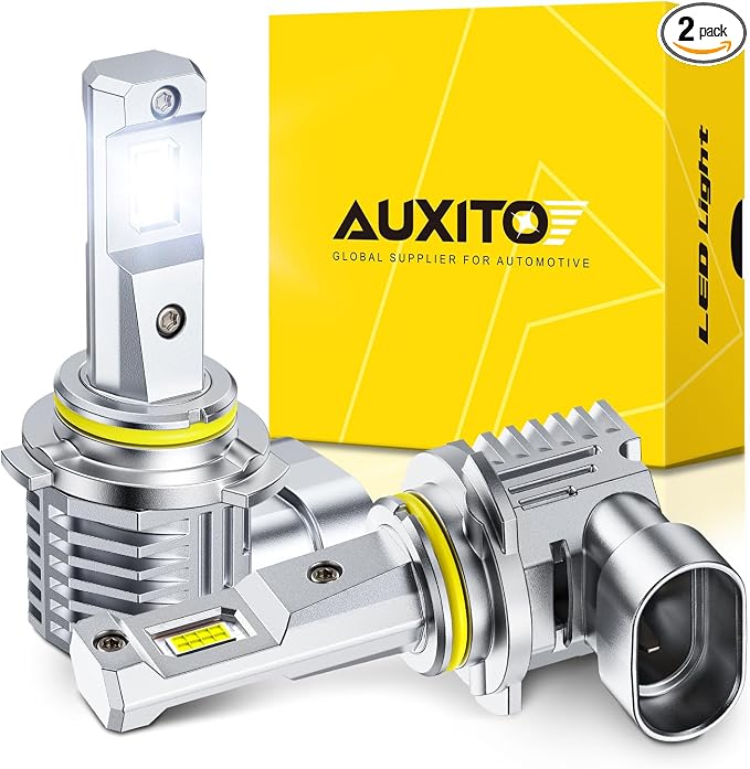AUXITO 9006 Bulb, 6500K Ultra White 10X Increased Brightness, Precision 1:1 Mini Design, Simple Plug Play Installation, Stable Illumination, 99% Vehicles Supported, Pack of 2
