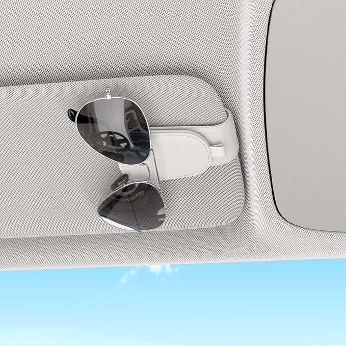 Sotfamily Sunglass Holder for Car Visor, White, 2 Packs | Suede Cloth, Magnetic, Organizer for Car Accessories