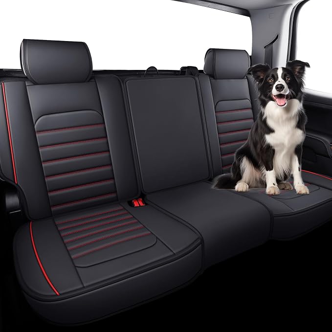 YIERTAI Seat Covers for Silverado Sierra Fit 2007-2024 2025 2026 1500/2500/3500HD Crew Double Extended Cab Waterproof Leather Back Seat Cover(1 Rear Seat Cover/Black-Red)