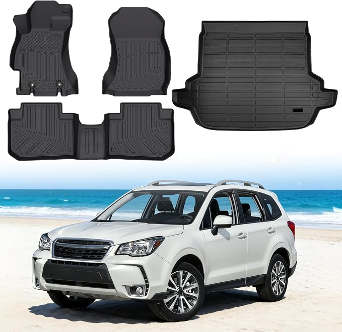 Floor Mats for Subaru Forester 2014-2018 | Heavy Duty TPE All Weather Protection, Waterproof Non-Slip Black Liners for Front & Rear (Two-Row Floor Mats & Cargo Liner)