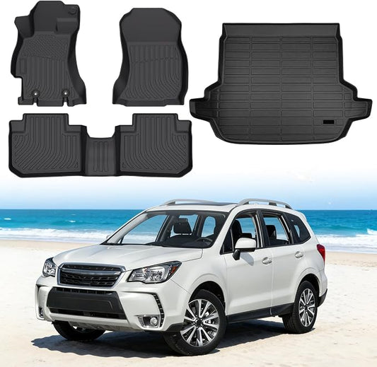 Floor Mats for Subaru Forester 2014-2018 | Heavy Duty TPE All Weather Protection, Waterproof Non-Slip Black Liners for Front & Rear (Two-Row Floor Mats & Cargo Liner)