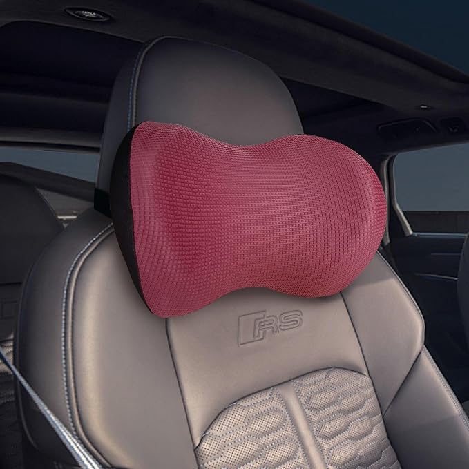 Super Versatile Car Headrest Pillow, Soft Car Pillow for Neck Pain Relief | Adjustable Strap, 100% Memory Foam & Breathable Removable Cover, Ergonomic Design - Travel Car Neck Pillow(Wine-Red, 1PC)