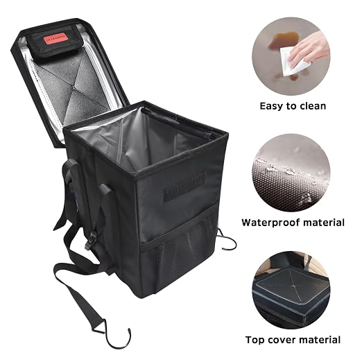 Leakproof Car Trash Can with Lid - 1.8 Gallon Soft Silicone Garbage Bin Hanging Fit for Entral Console/Front Seat Car, Sedan, SUVs, MPVs & Truck - Easy to Clean Vehicle Trash Can