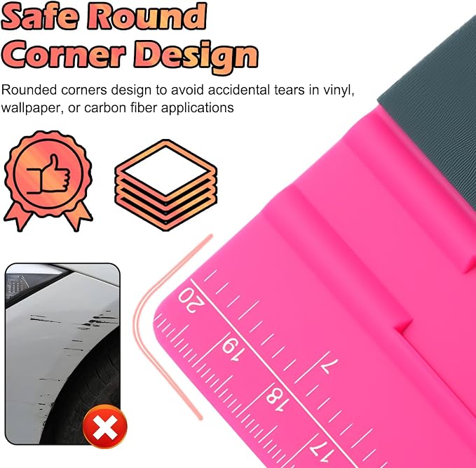 2-in-1 Vinyl Squeegee Tool with Ruler,Soft Felt Squeegee for Vinyl as Wallpaper Smoothing Tool,Vinyls Wrap Squeegees Wallpaper Tools for Cars Window Tint,PPF Application (20cm)
