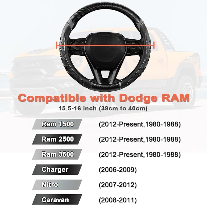 West Llama Customized Auto Car Steering Wheel Cover for Dodge RAM 1500 2500 3500, 15.5-16 inch (Black+Gray-Large Size)