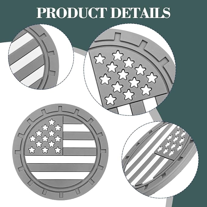 Automotive Universal Car Cup Holder Coasters 4 Pack, Non-Slip Silicone Cup Holder Insert 2.72~2.75 Inch, Anti-Skid Shockproof Drink Mat with Flag Design, Vehicle Interior Accessories Grey