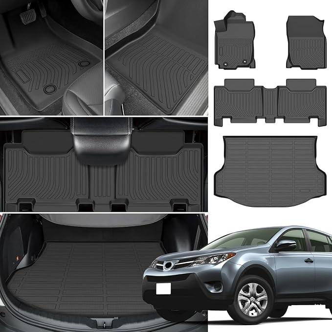 Floor Mats for Toyota RAV4 2013 2014 2015 2016 2017 2018, for RAV4 LE,XLE | XLE Premium,Adventure,TRD Off-Road Floor Mats(NOT for EV,Hybrid,Prime), 1st&2nd Row &Cargo Mat, TPE Non-Slip Car Accessories