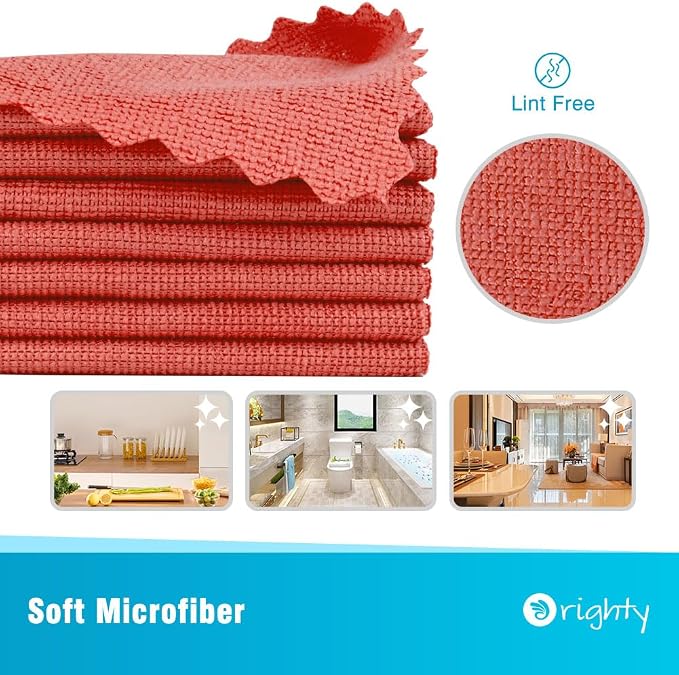 Orighty Microfiber Cleaning Cloth Bulk, 150 Pack Shop Towels 12x12 in, Red | Reusable Microfiber Towels for Cars, Shop Rags, Multi-Purpose Lint Free Cleaning Rags for Home & Kitchen
