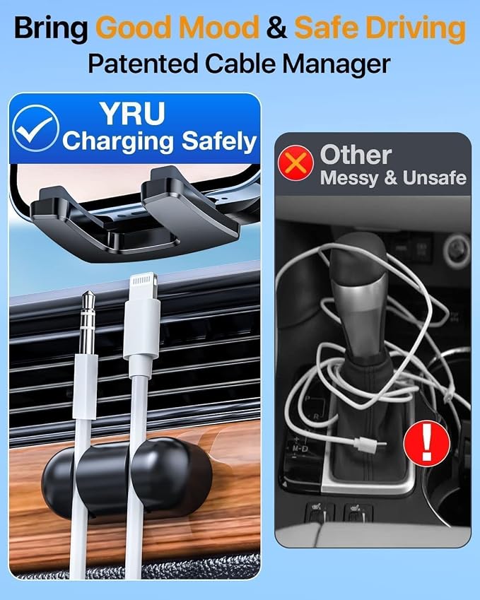 YRU True Military-Grade [360° Rotation Suction] 2026 Ultimate Car Phone Holder Mount【90+LBS Safest Strongest & Patent Certs】 Dash Windshield for iPhone 17 16 Pro Max Speakerphones, Blue Black