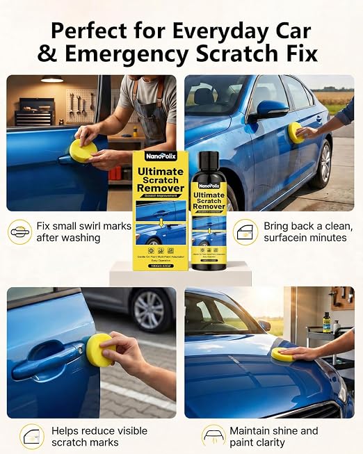 Ultimate Scratch Remover 100g with Cloth & Sponge for Cars | for Light Scratches, Water Spots, Swirl Marks and Scuffs, Rapidly Polishes Restore Shine, Safe for All Paint Colors