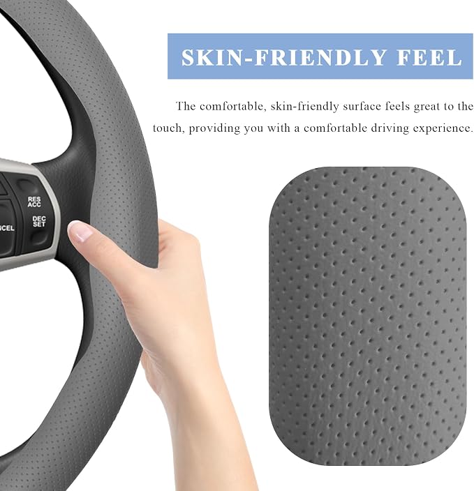 Steering Wheel Cover, 15 Inch Anti-Slip Breathable Steering Wheel Protector Auto Interior Decor, Heat-Resistant Comfort Grip Wheel Cover Universal for Most Cars Trucks SUVs (Gray)