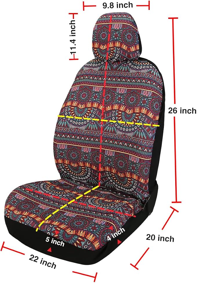 Baja Saddle Blanket Car 4PCS Front, Breathable and Washable Striped Woven Automotive Vehicle Universal Boho Seat Cover for Sedan, SUV, Truck, Airbag Compatible