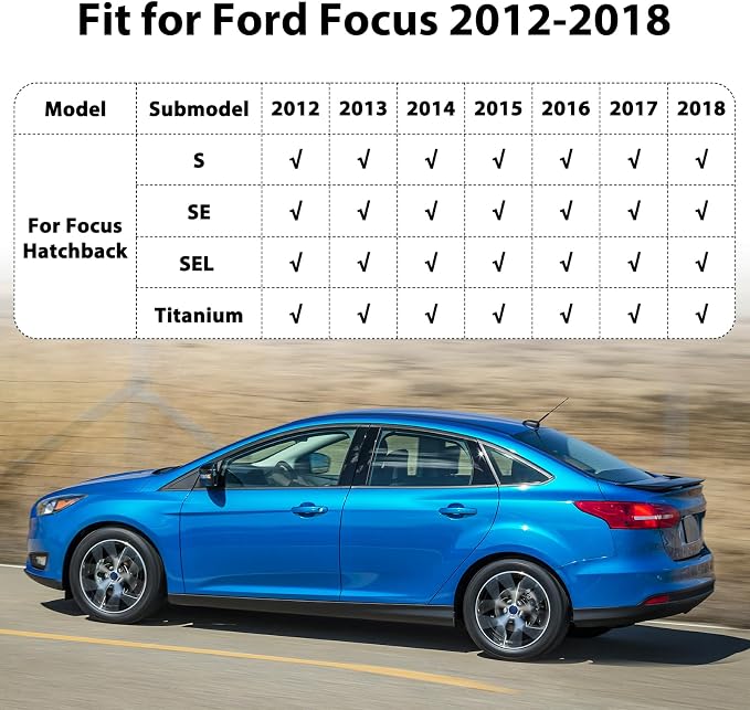 Floor Mats for Ford Focus Hatchback 2012 2013 2014 2015 2016 2017 2018 | All-Weather TPE Car Accessories for Focus S SE SEL Titanium, Custom Fit Waterproof Anti-Slip Car Liners with Cargo Liner