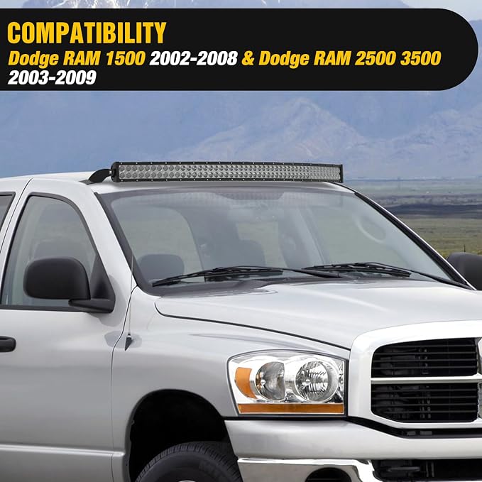 Nilight 52 inch Curved LED Light Bar Bracket Mounting Upper Windshield Roof Cab Brackets Compatible with 2002-2008 Dodge RAM 1500 and 2003-2009 RAM 2500 3500