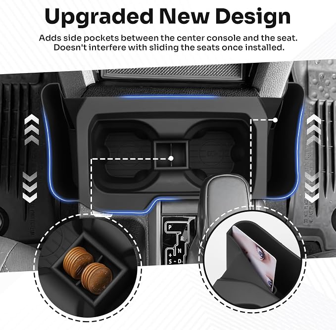 Autorder Center Console Cup Holder Insert for 2016-2023 Toyota Tacoma Interior Accessories, TPE Silicone Material 2-in-1 Center Console Drink Cup Holder Insert