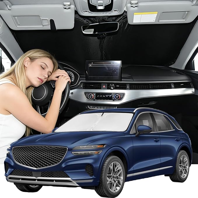 Windshield Sunshade for Genesis GV70 2022-2026 Sun Shade 4 Layers | Upgrade Blocks UV Rays Custom Fit GV70 240T Car Window Shades Front Windshield Keep Cool Foldable Car Windshield Accessories