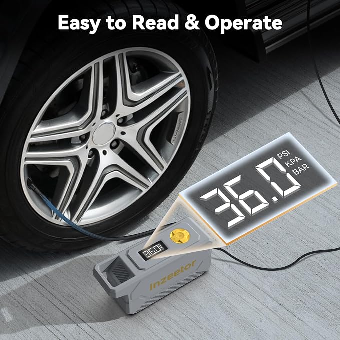 150 PSI Tire Inflator Portable Air Compressor, 12V DC Auto Shutoff Air Pump with Digital Pressure Gauge and Emergency LED Light for Car Tires, Bicycle & Balloons, Gray